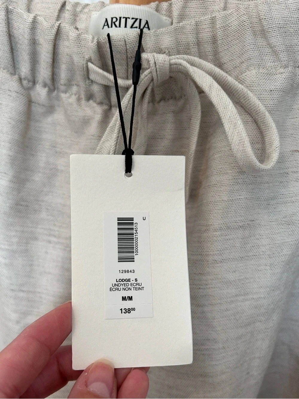 ARITZIA The Lodge Pant in Undyed Ecru Drawstring Wide-Leg Flowy Sz Medium Short